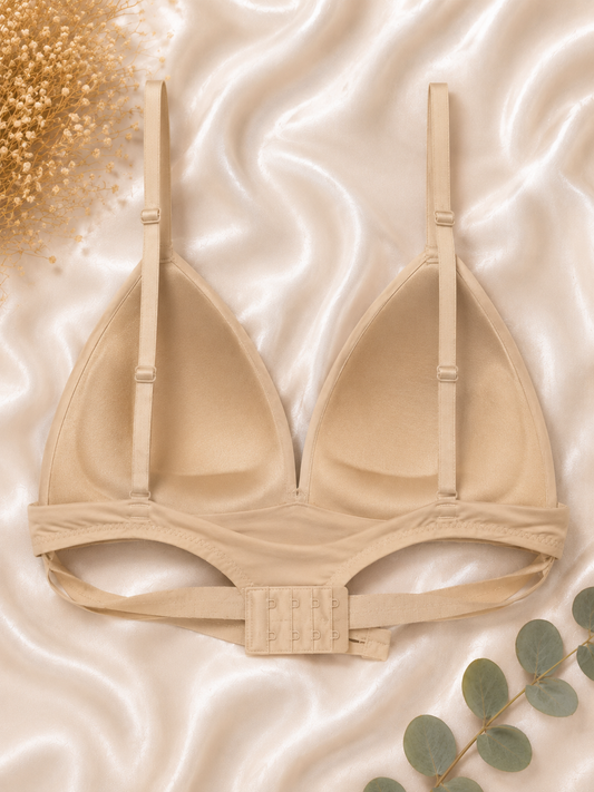 Nude triangel bralette achterkant met haakje