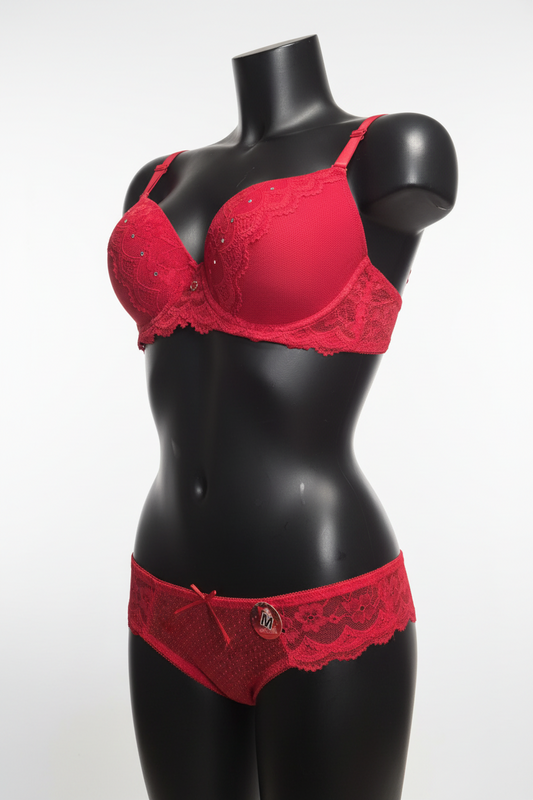 Rode Kanten Set met Strass C cups